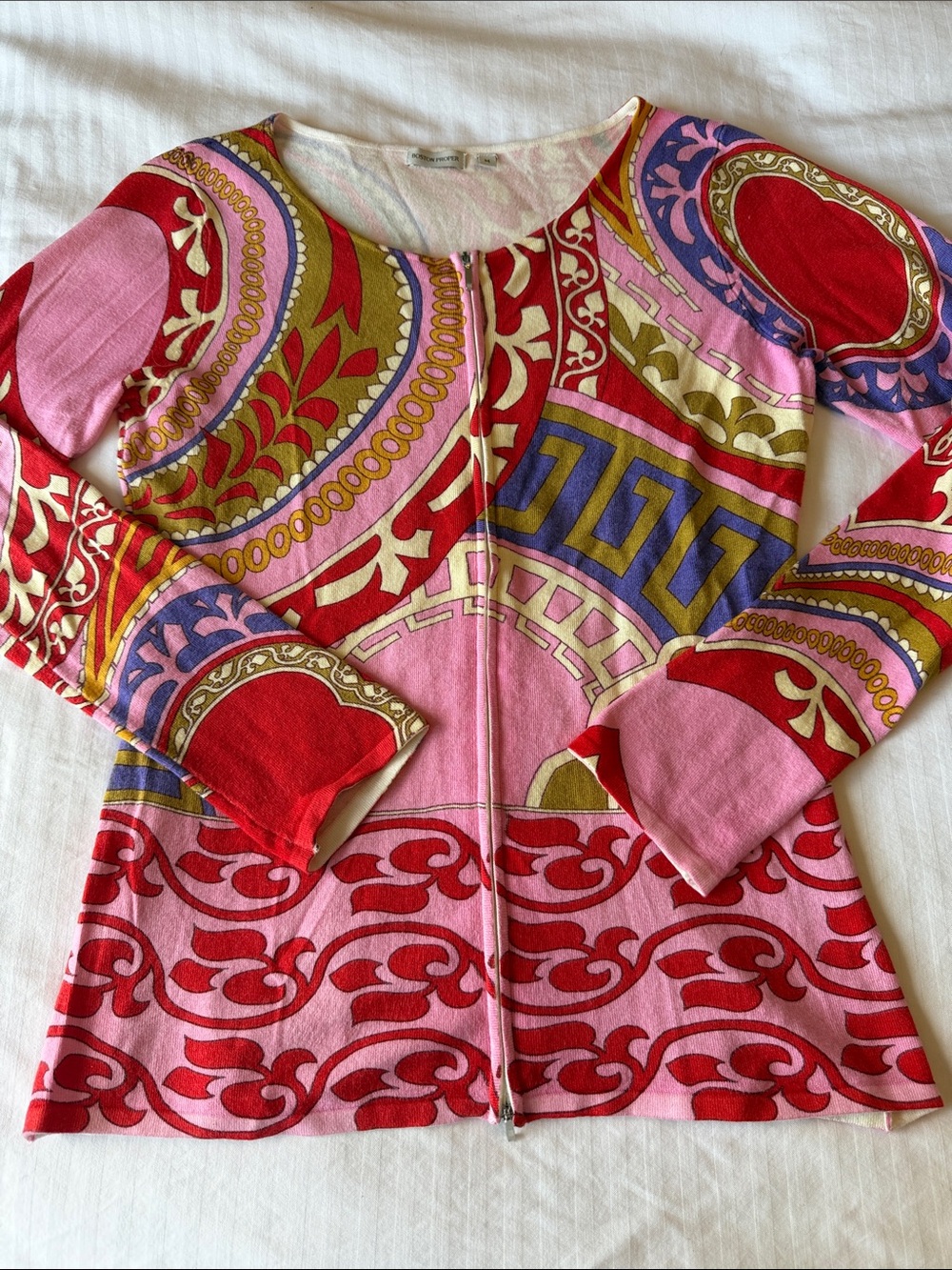 Boston Proper Pink & Red Patterned Zip-Front One-Piece